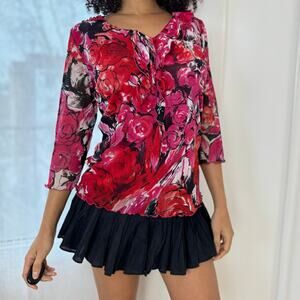 Italian Vintage Romcom Floral Mesh Long Sleeves Blouse (M/L)